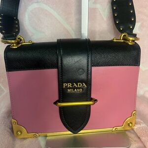 Prada  Fushia/Black leather Cahier Flap Shoulder/Crossbody Bag